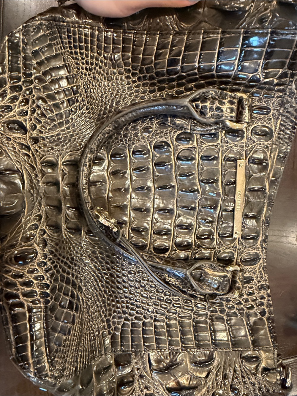 Brahmin Black Crocodile-Embossed Tote with Gold Hardware